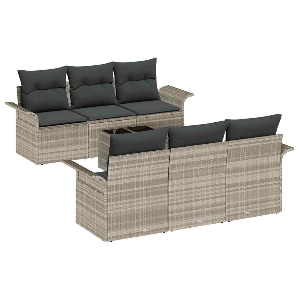 Havesofa Sæt med pude 7 pcs Lysegrå polyrattan