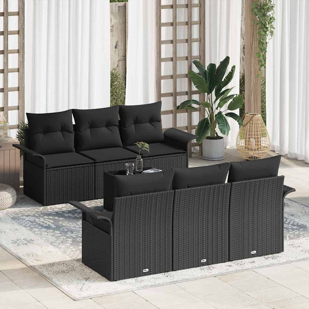 Havesofa Sæt med pude 7 pcs Sort polyrattan