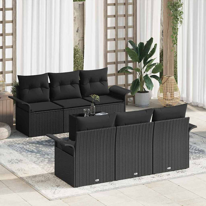 Havesofa Sæt med pude 7 pcs Sort polyrattan