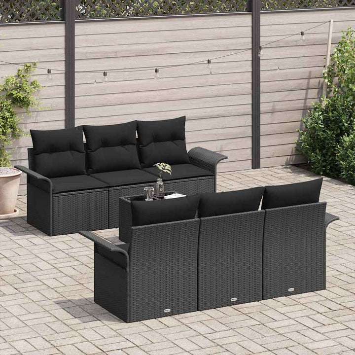 Havesofa Sæt med pude 7 pcs Sort polyrattan