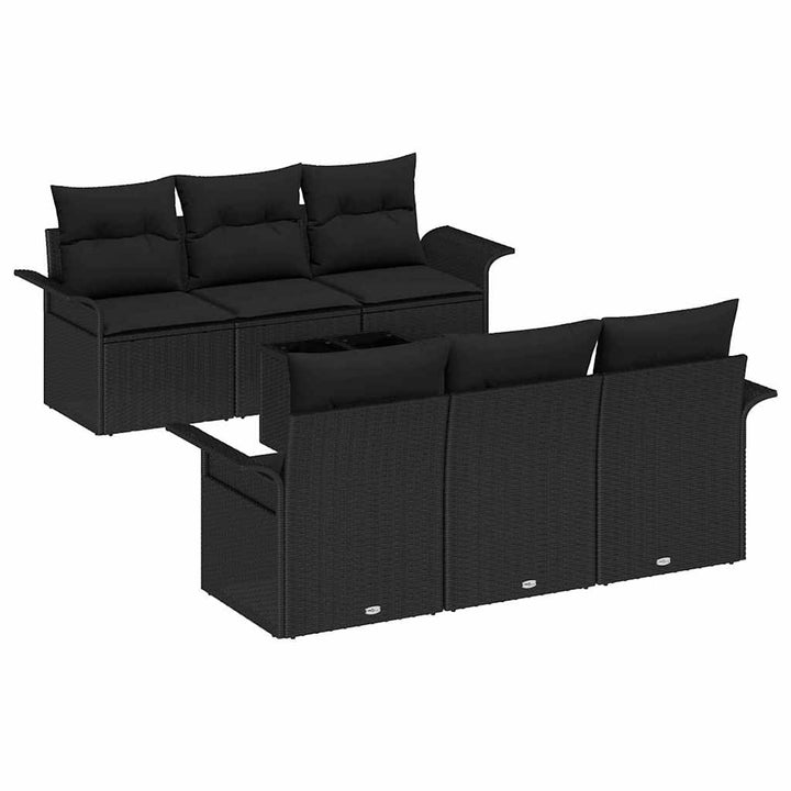 Havesofa Sæt med pude 7 pcs Sort polyrattan