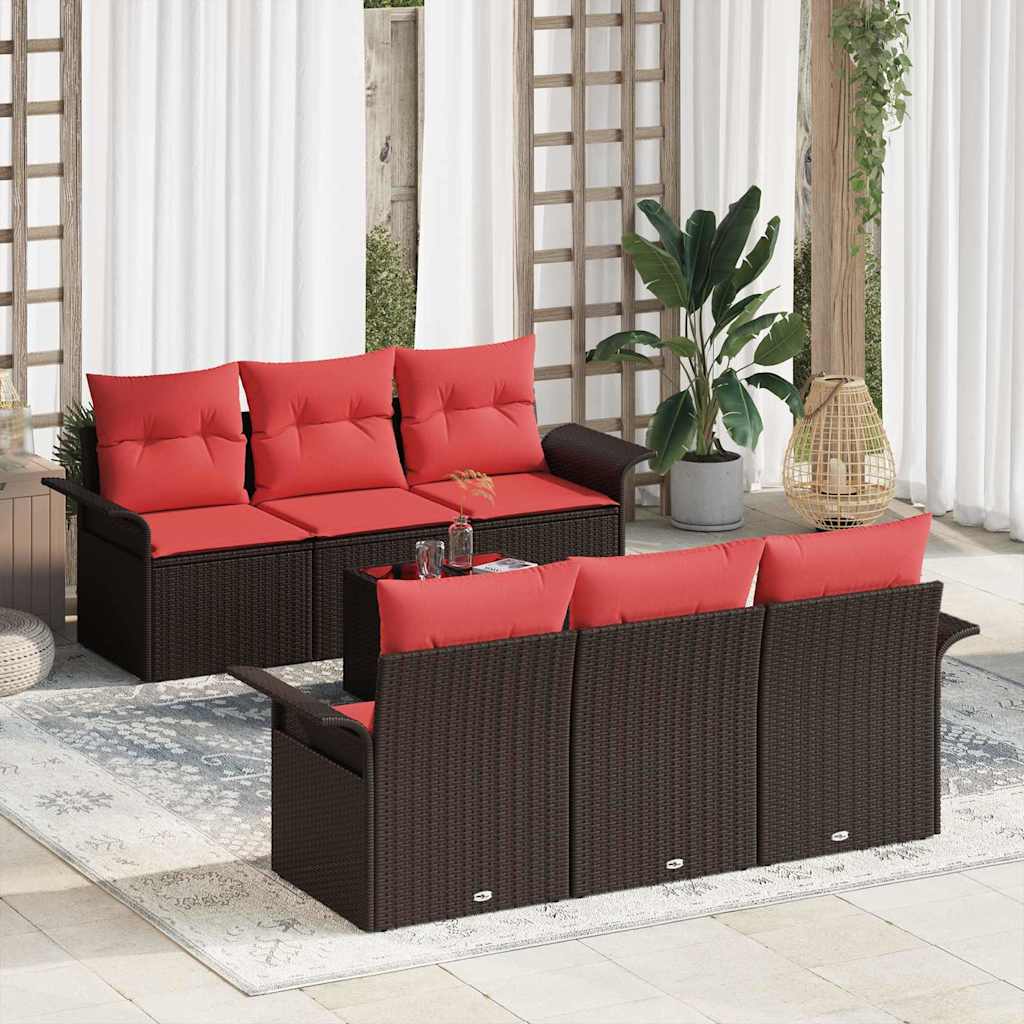 Havesofa Sæt med pude 7 pcs Brun polyrattan