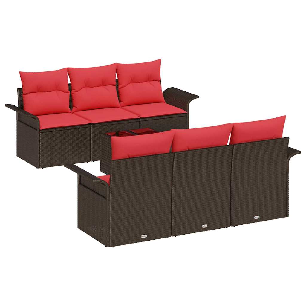 Havesofa Sæt med pude 7 pcs Brun polyrattan