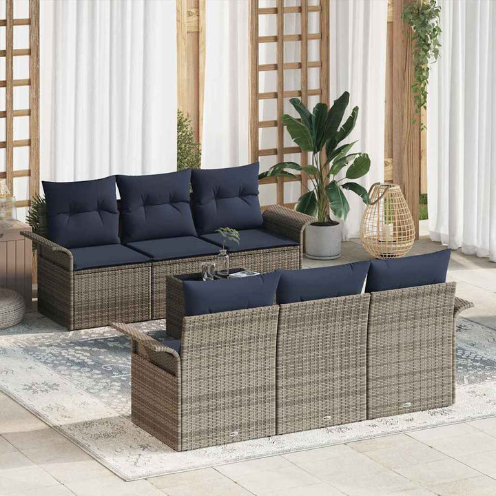 Havesofa Sæt med pude 7 pcs Grå polyrattan