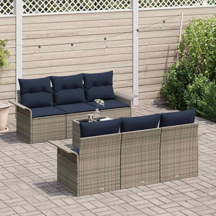 Havesofa Sæt med pude 7 pcs Grå polyrattan