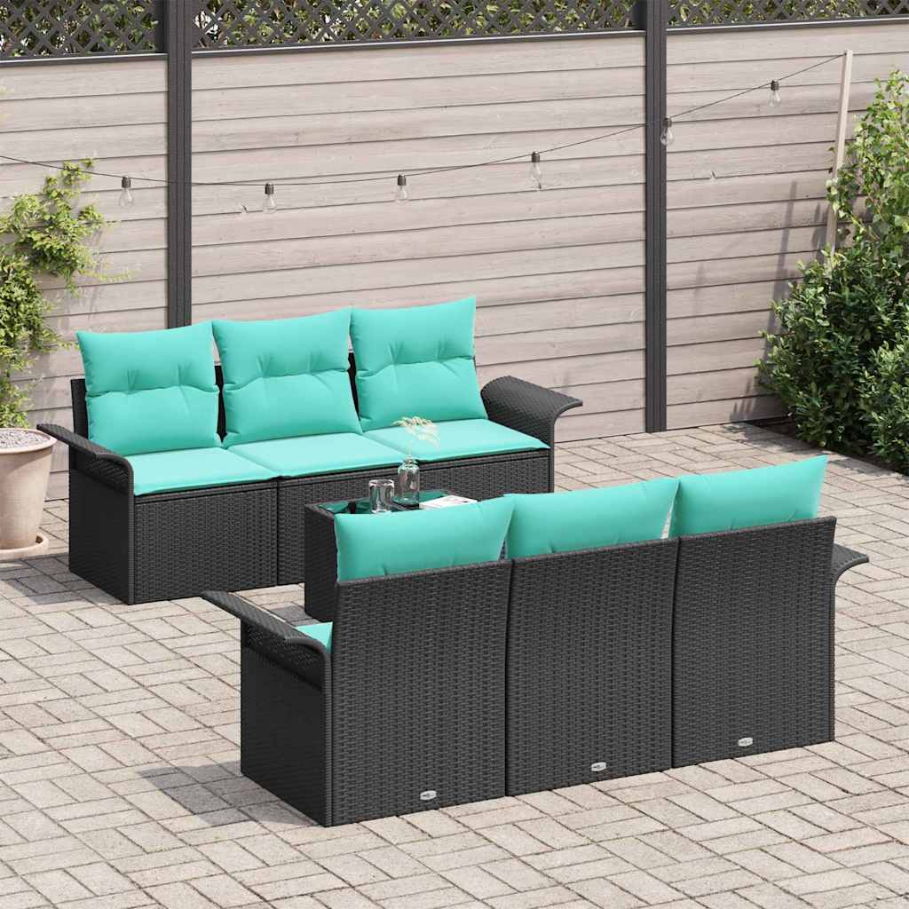 Havesofa Sæt med pude 7 pcs Sort polyrattan