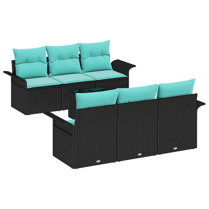 Havesofa Sæt med pude 7 pcs Sort polyrattan