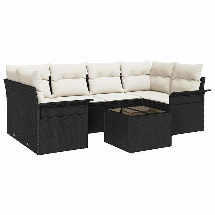 Havesofa Sæt med pude 7 pcs Sort polyrattan