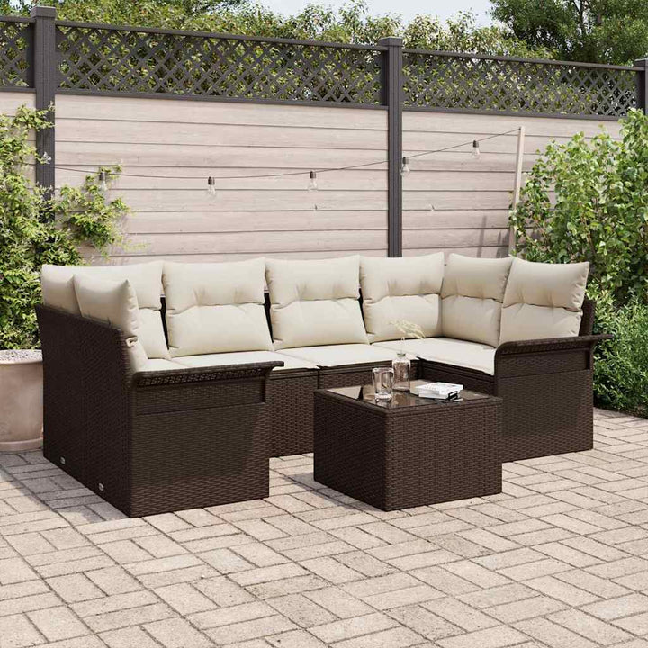 Havesofa Sæt med pude 7 pcs Brun polyrattan