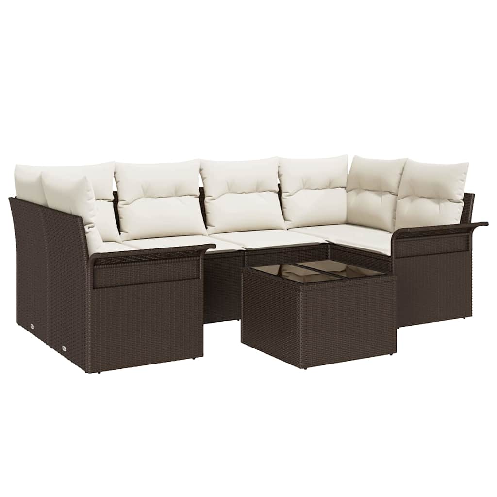 Havesofa Sæt med pude 7 pcs Brun polyrattan