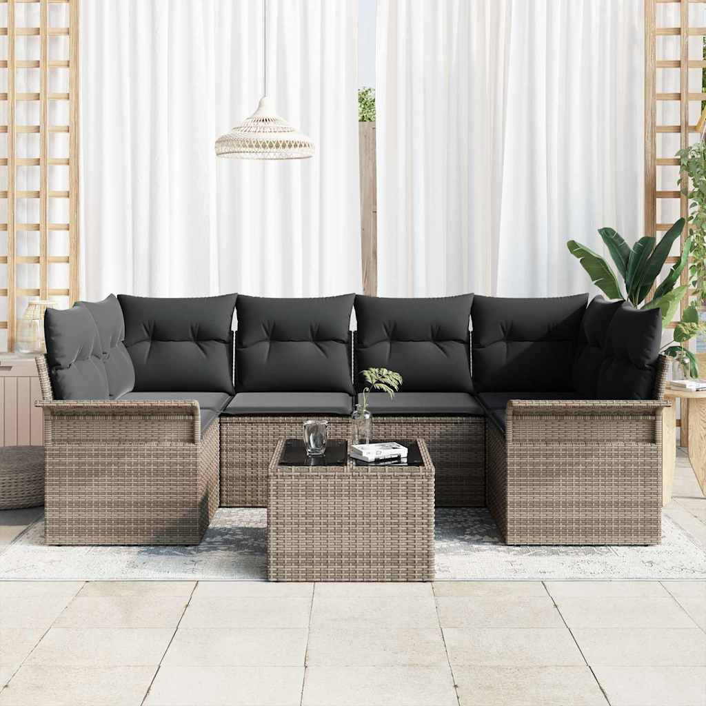 Havesofa Sæt 7 pcs Grå Poly rattan