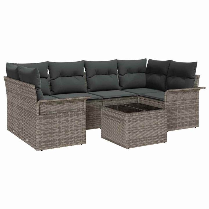 Havesofa Sæt 7 pcs Grå Poly rattan