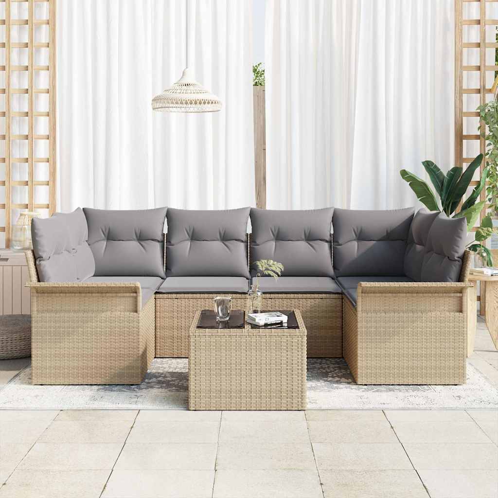 Havesofa Sæt 7 pcs Beige Poly rattan