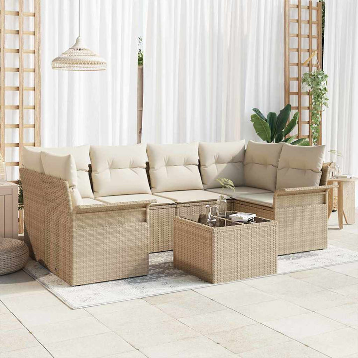 Havesofa Sæt 7 pcs Beige Poly rattan
