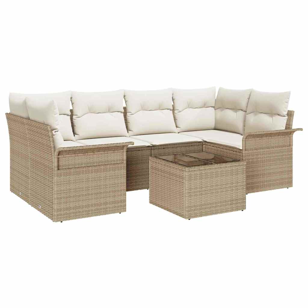 Havesofa Sæt 7 pcs Beige Poly rattan