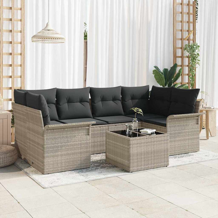 Havesofa Sæt med pude 7 pcs Lysegrå polyrattan