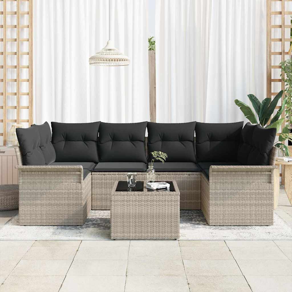 Havesofa Sæt med pude 7 pcs Lysegrå polyrattan