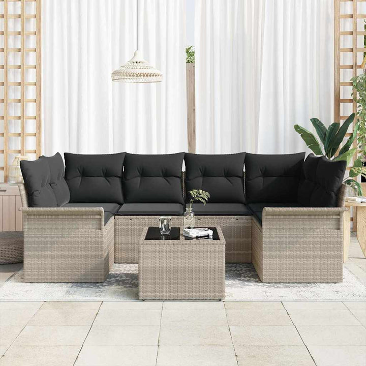 Havesofa Sæt med pude 7 pcs Lysegrå polyrattan