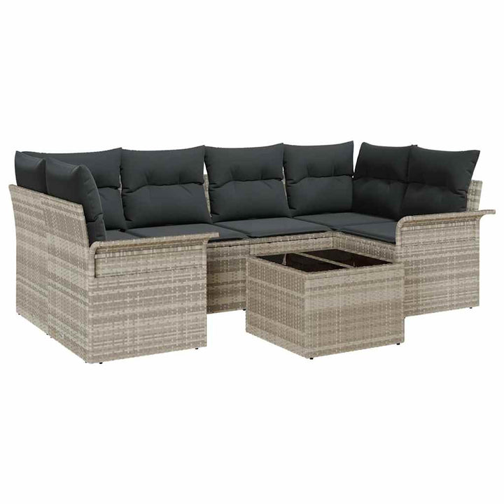 Havesofa Sæt med pude 7 pcs Lysegrå polyrattan