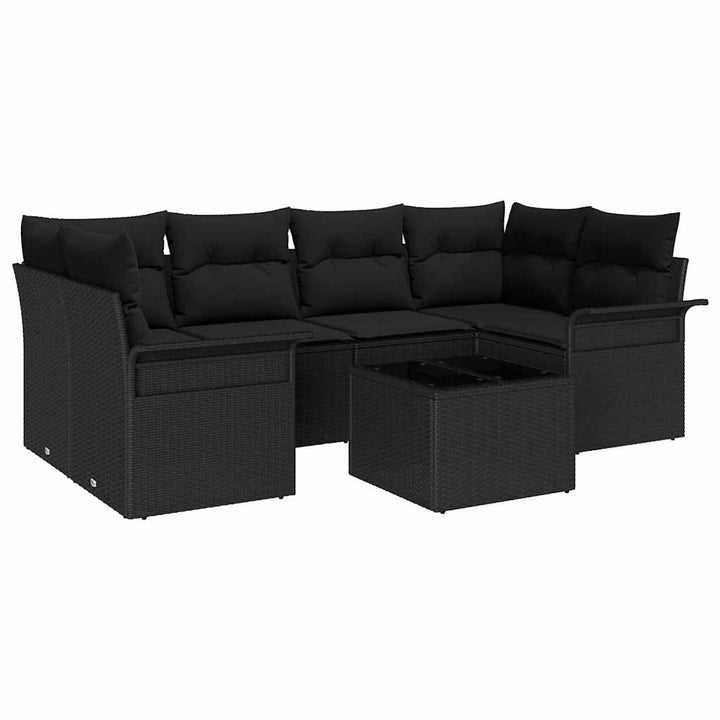 Havesofa Sæt 7 pcs Sort Poly rattan