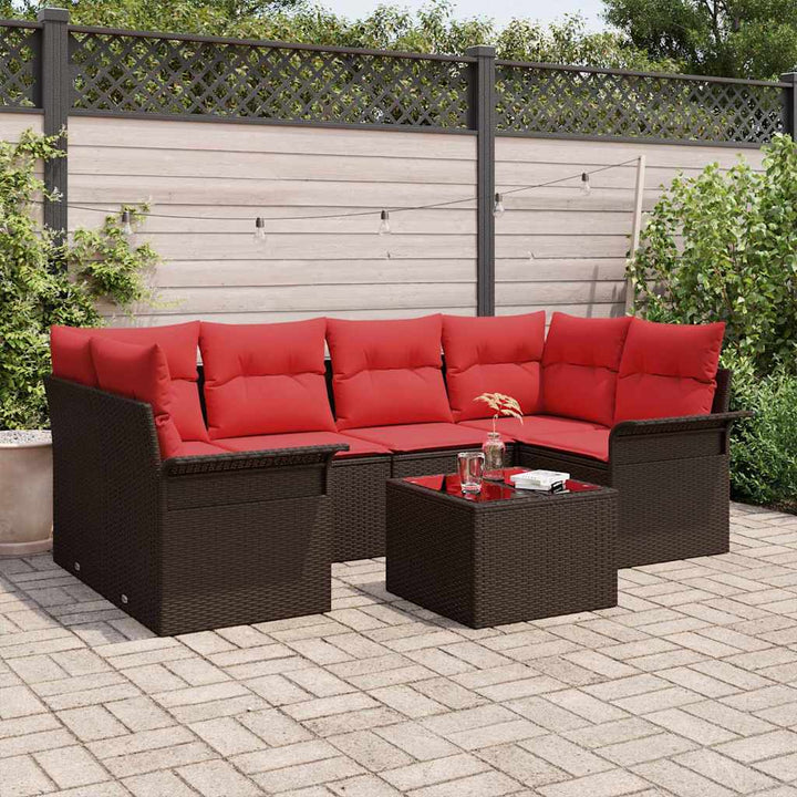 Havesofa Sæt med pude 7 pcs Brun polyrattan