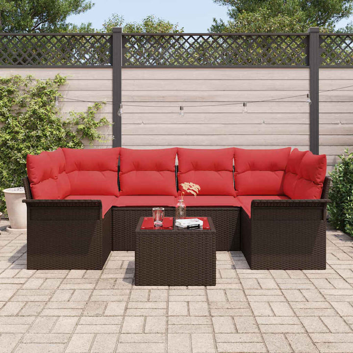 Havesofa Sæt med pude 7 pcs Brun polyrattan