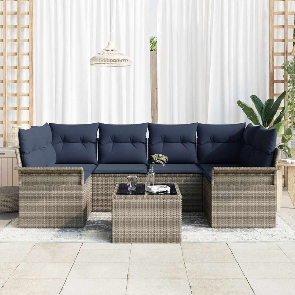 Havesofa Sæt med pude 7 pcs Grå polyrattan
