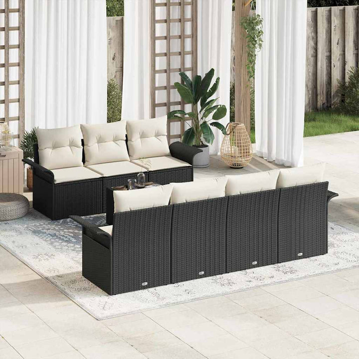 Havesofa Sæt med pude 8 pcs Sort polyrattan
