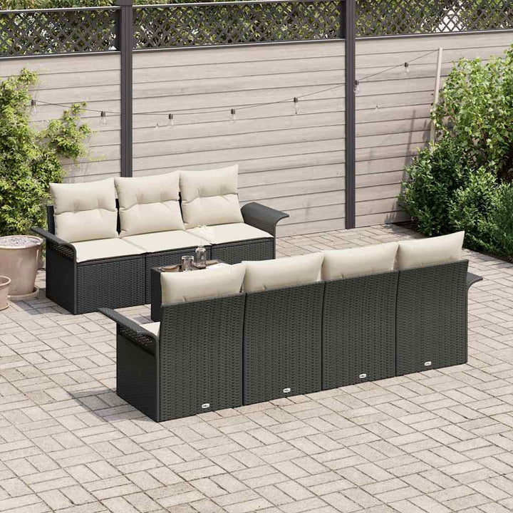 Havesofa Sæt med pude 8 pcs Sort polyrattan