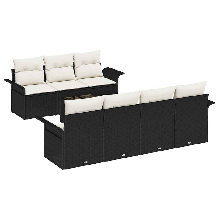 Havesofa Sæt med pude 8 pcs Sort polyrattan