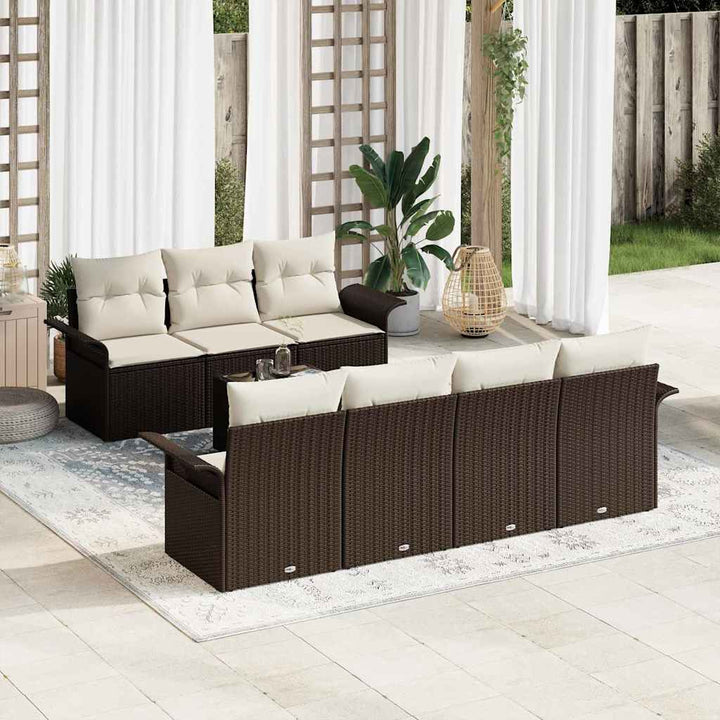 Havesofa Sæt med pude 8 pcs Brun polyrattan