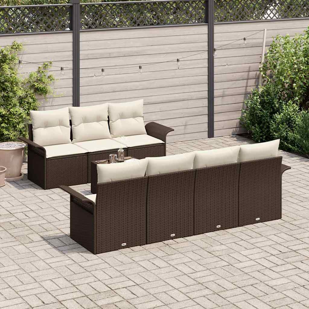 Havesofa Sæt med pude 8 pcs Brun polyrattan