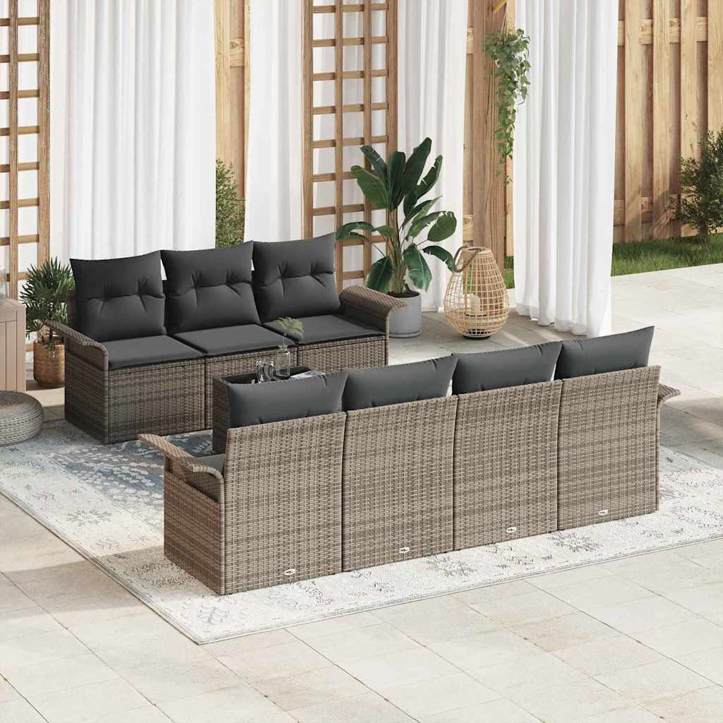 Havesofa Sæt med pude 8 pcs Grå polyrattan