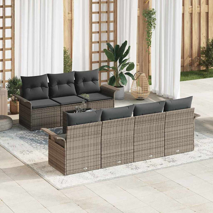 Havesofa Sæt med pude 8 pcs Grå polyrattan