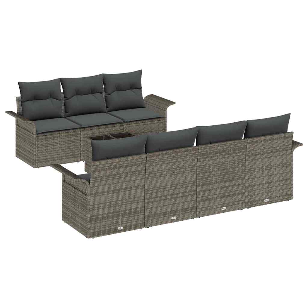 Havesofa Sæt med pude 8 pcs Grå polyrattan