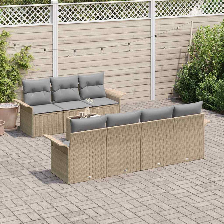 Havesofa Sæt med pude 8 pcs Beige polyrattan