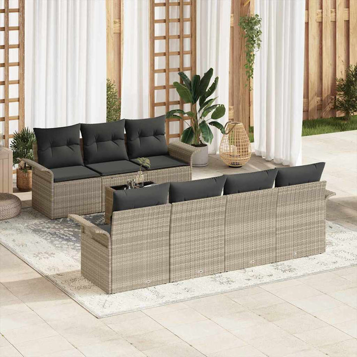 Havesofa Sæt med pude 8 pcs Lysegrå polyrattan
