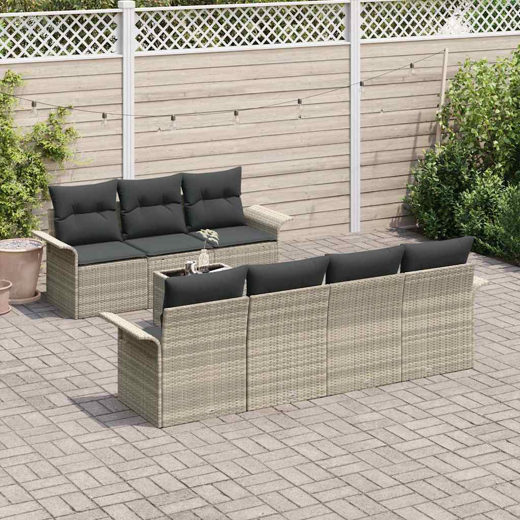 Havesofa Sæt med pude 8 pcs Lysegrå polyrattan