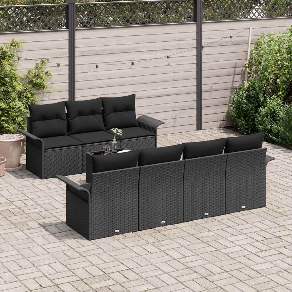 Havesofa Sæt med pude 8 pcs Sort polyrattan