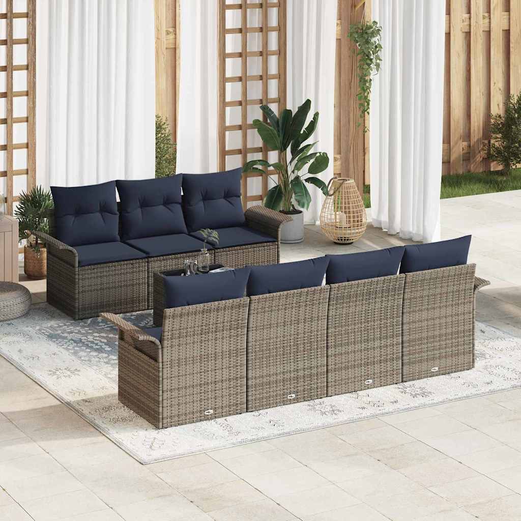 Havesofa Sæt med pude 8 pcs Grå polyrattan