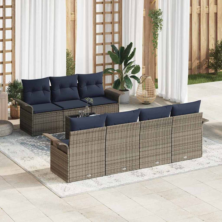 Havesofa Sæt med pude 8 pcs Grå polyrattan