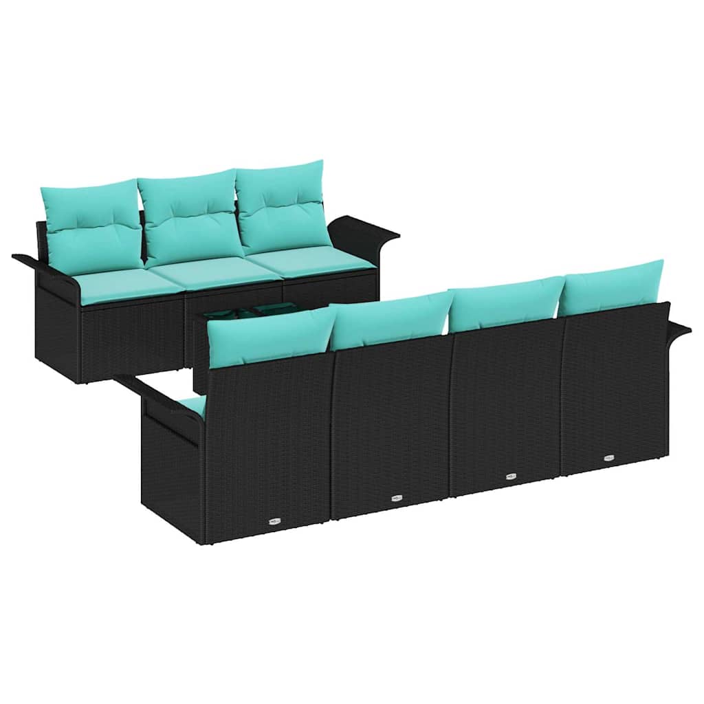 Havesofa Sæt med pude 8 pcs Sort polyrattan