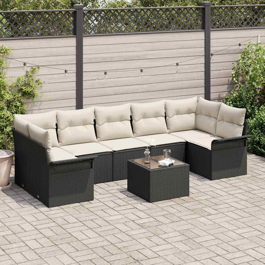 Havesofa Sæt 8 stk. Sort polyrattan