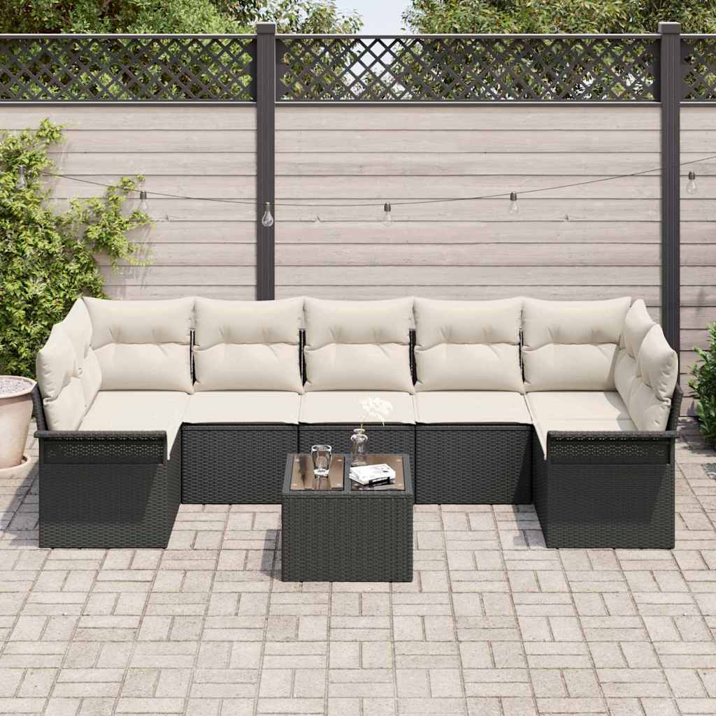 Havesofa Sæt 8 stk. Sort polyrattan