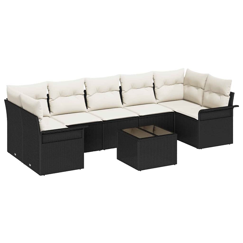 Havesofa Sæt 8 stk. Sort polyrattan