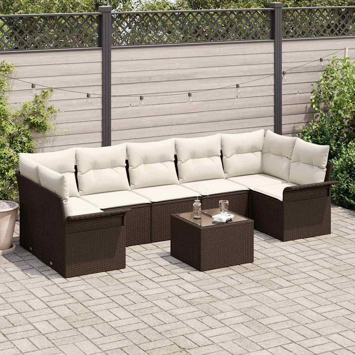 Havesofa Sæt med pude 8 pcs Brun polyrattan