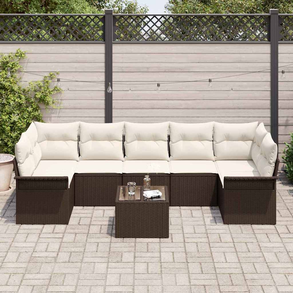 Havesofa Sæt med pude 8 pcs Brun polyrattan