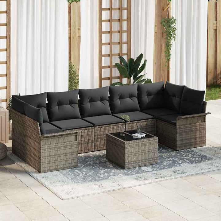 Havesofa Sæt med pude 8 pcs Grå polyrattan