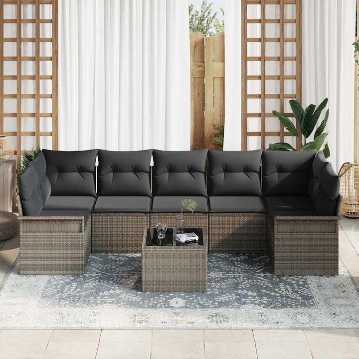 Havesofa Sæt med pude 8 pcs Grå polyrattan