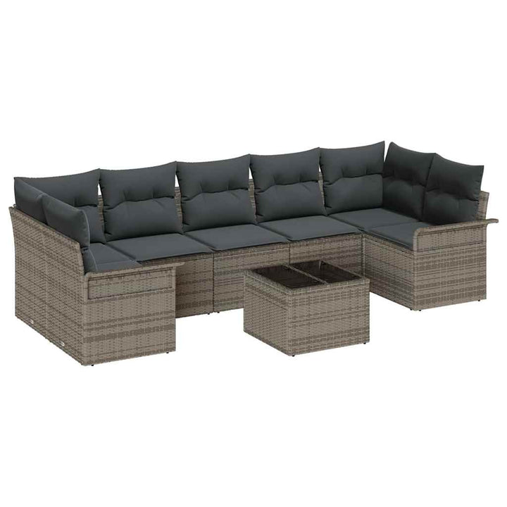 Havesofa Sæt med pude 8 pcs Grå polyrattan